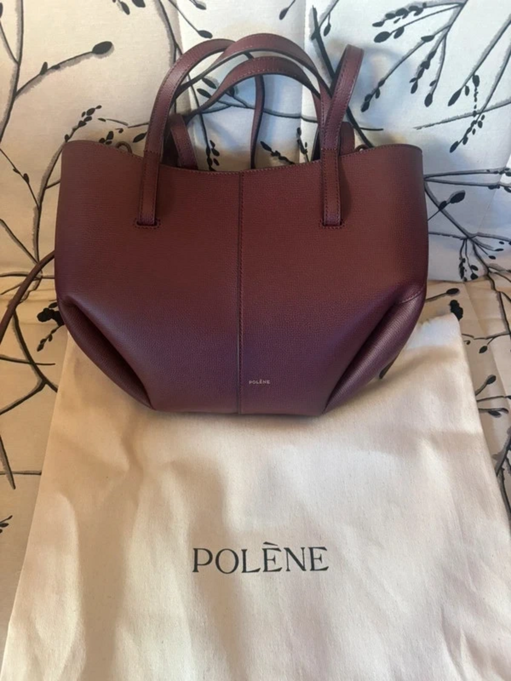 Polene Mini Tote Bag, Burgundy Leather Shoulder Crossbody Bag